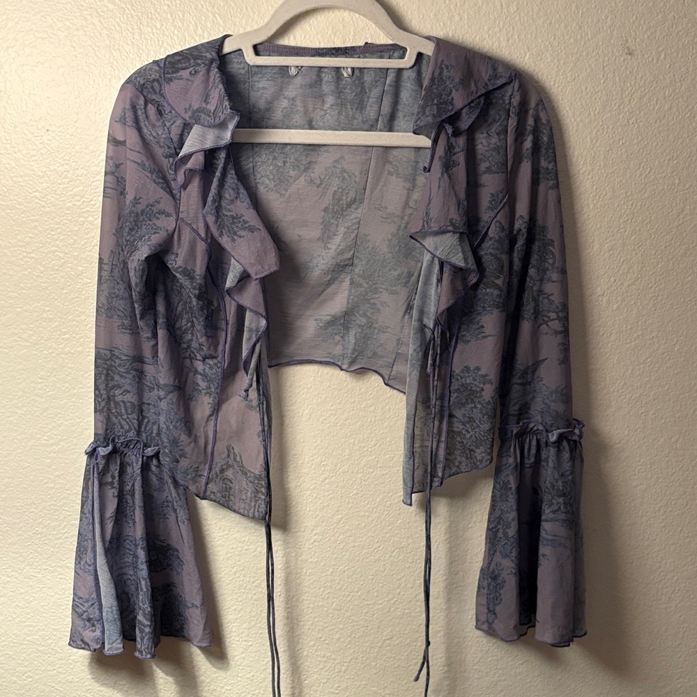 Urban Outfitters Blue and Gray Ruffle Blouse